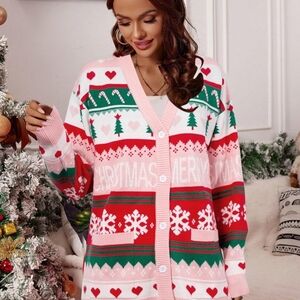 Oversized Christmas Pink and Red Women's Cardigan